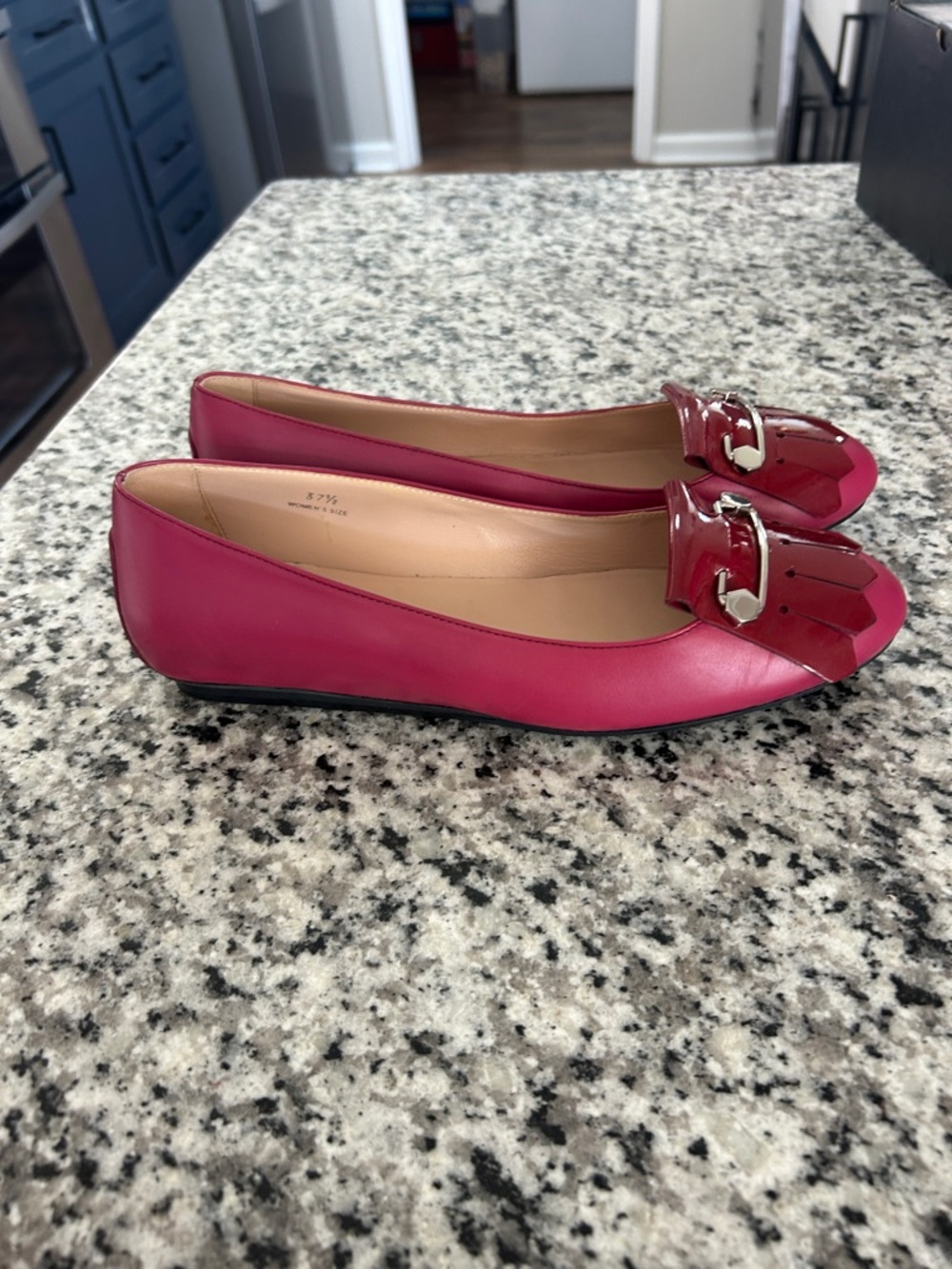 Tod's Pink Patent Leather Kiltie Fringe Flats Size 37.5 EU